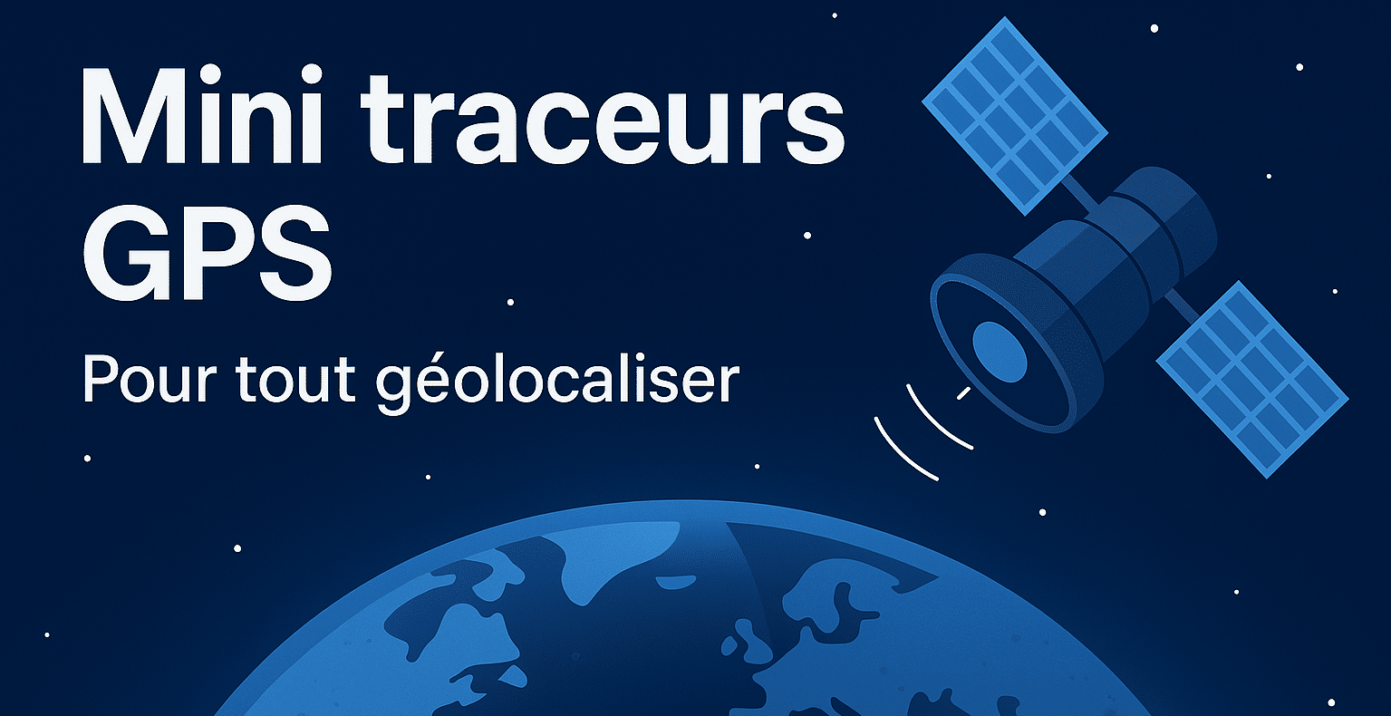 La representation d'un satellite en orbite autour de la terre et ma mention : "Mini traceurs GPS"